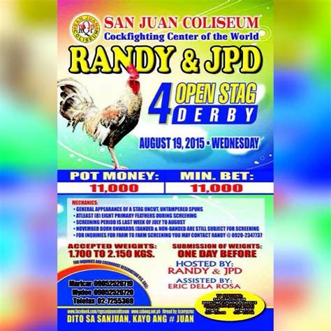 san juan coliseum derby schedule 2023|San Juan Coliseum: The Home of Sabong in the Philippines.